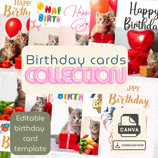 New Collection: Editable Canva Birthday Templates with Adorable Cats!