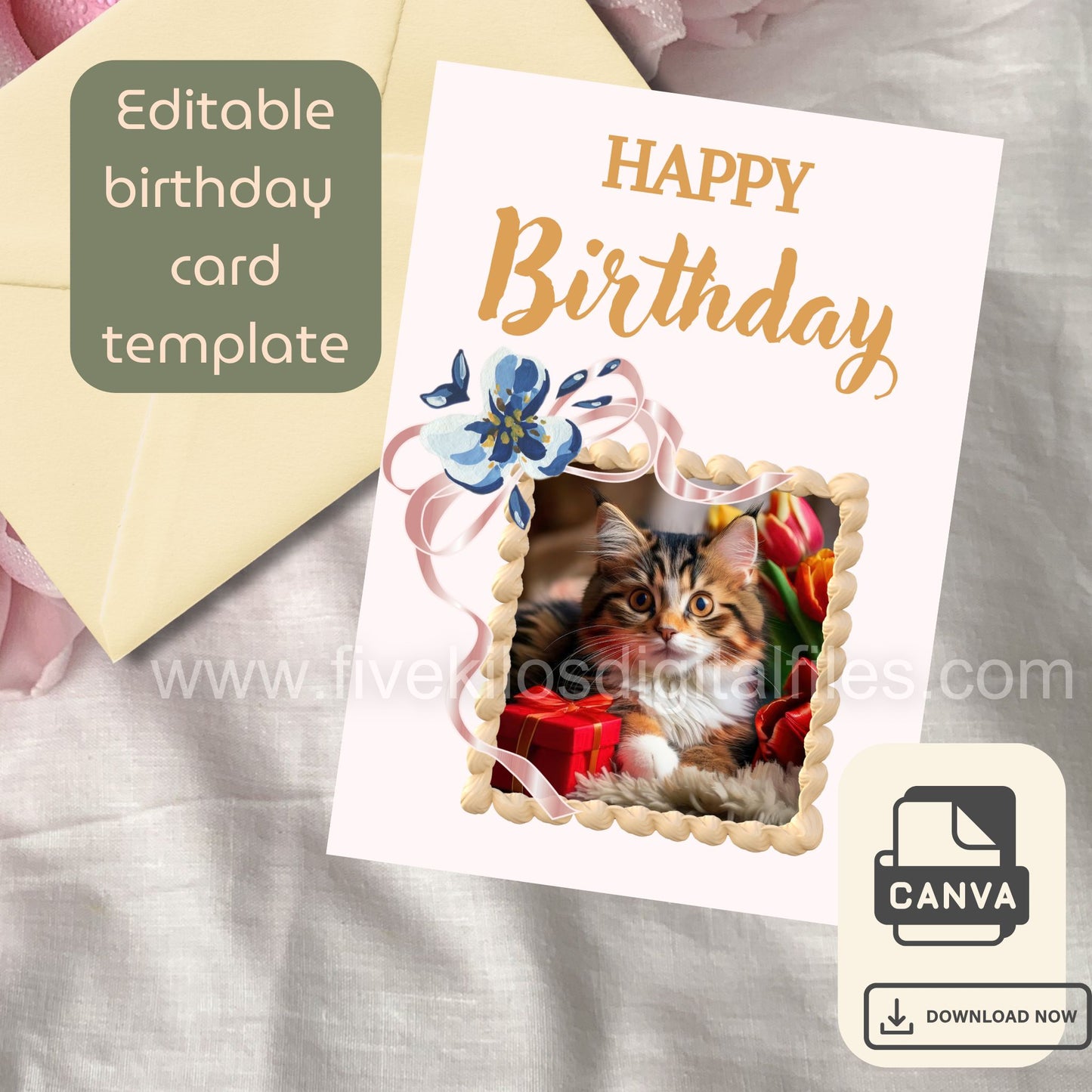 Set of 10 Cute Cat Birthday Cards – Editable Canva Template