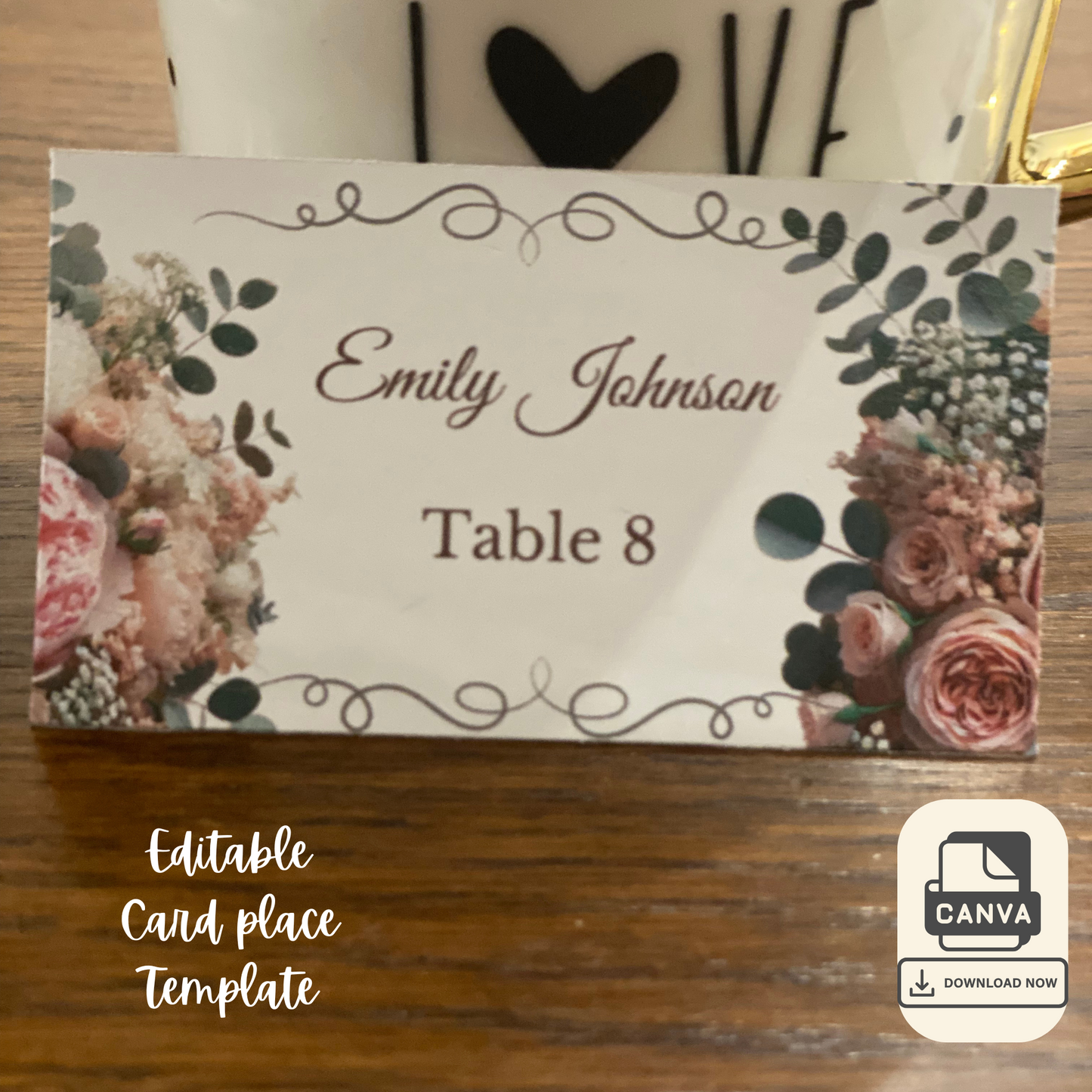 Floral Wedding Place Cards Template ENG Version