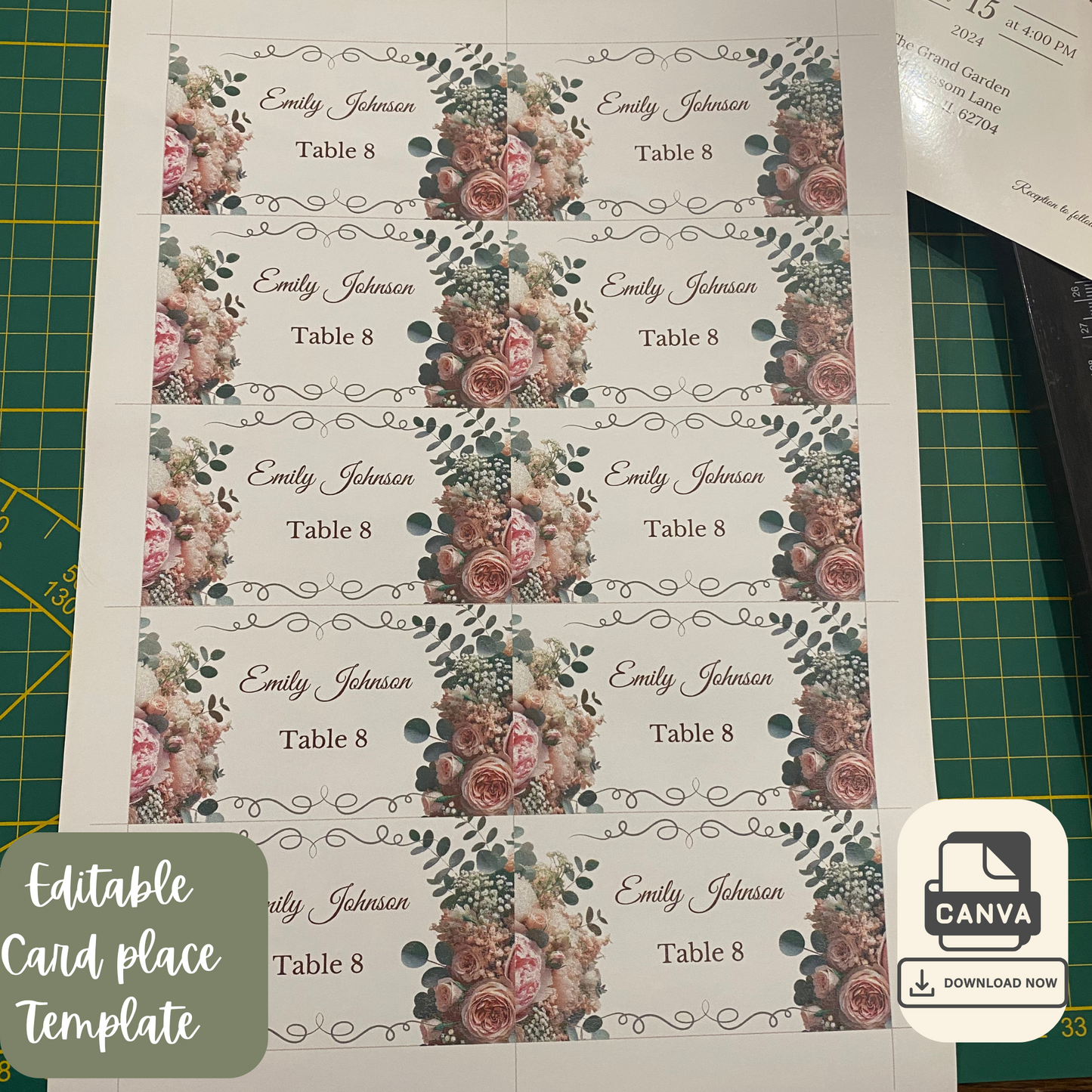 Floral Wedding Place Cards Template ENG Version