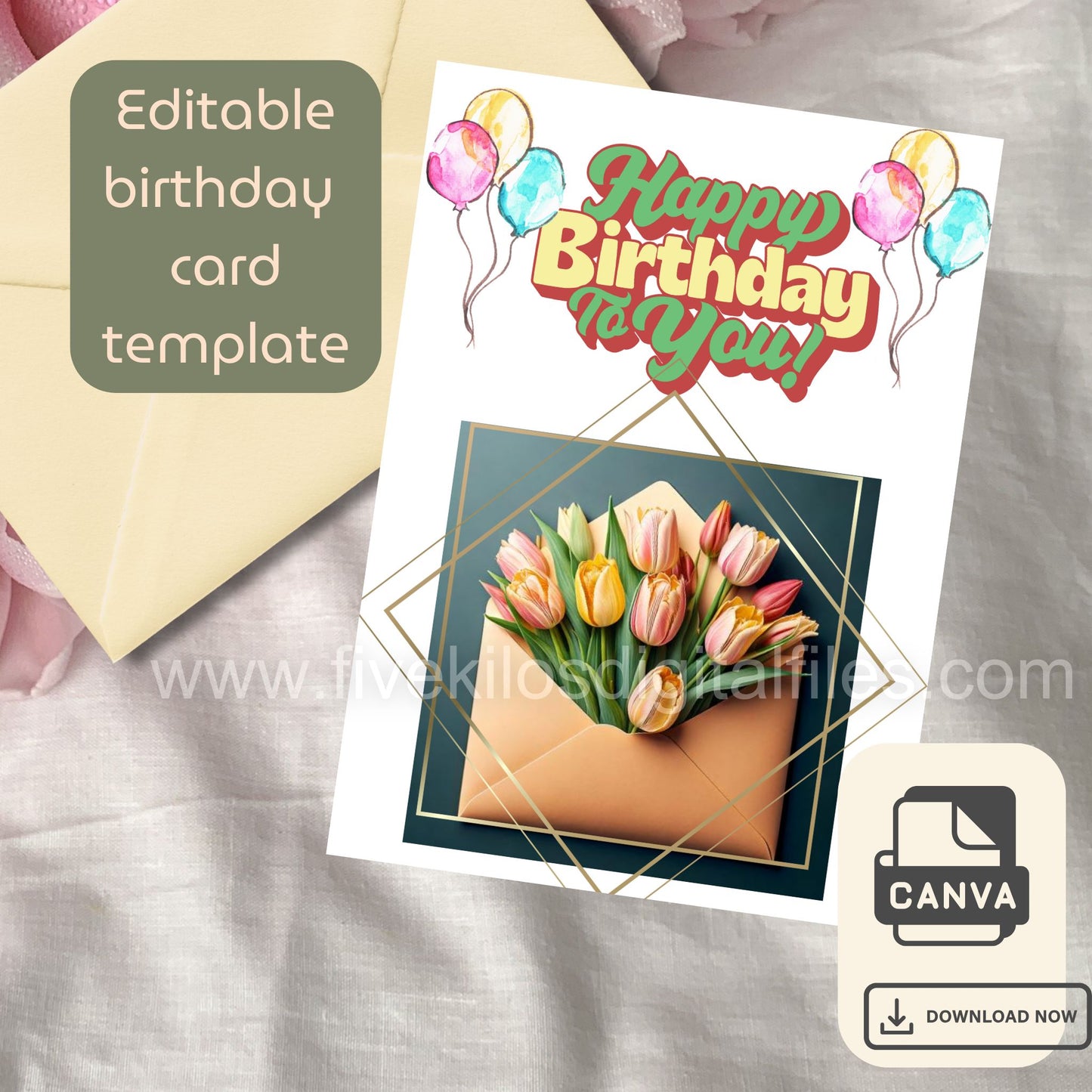 Set of 10 Flower-themed Birthday Cards – Editable Canva Template