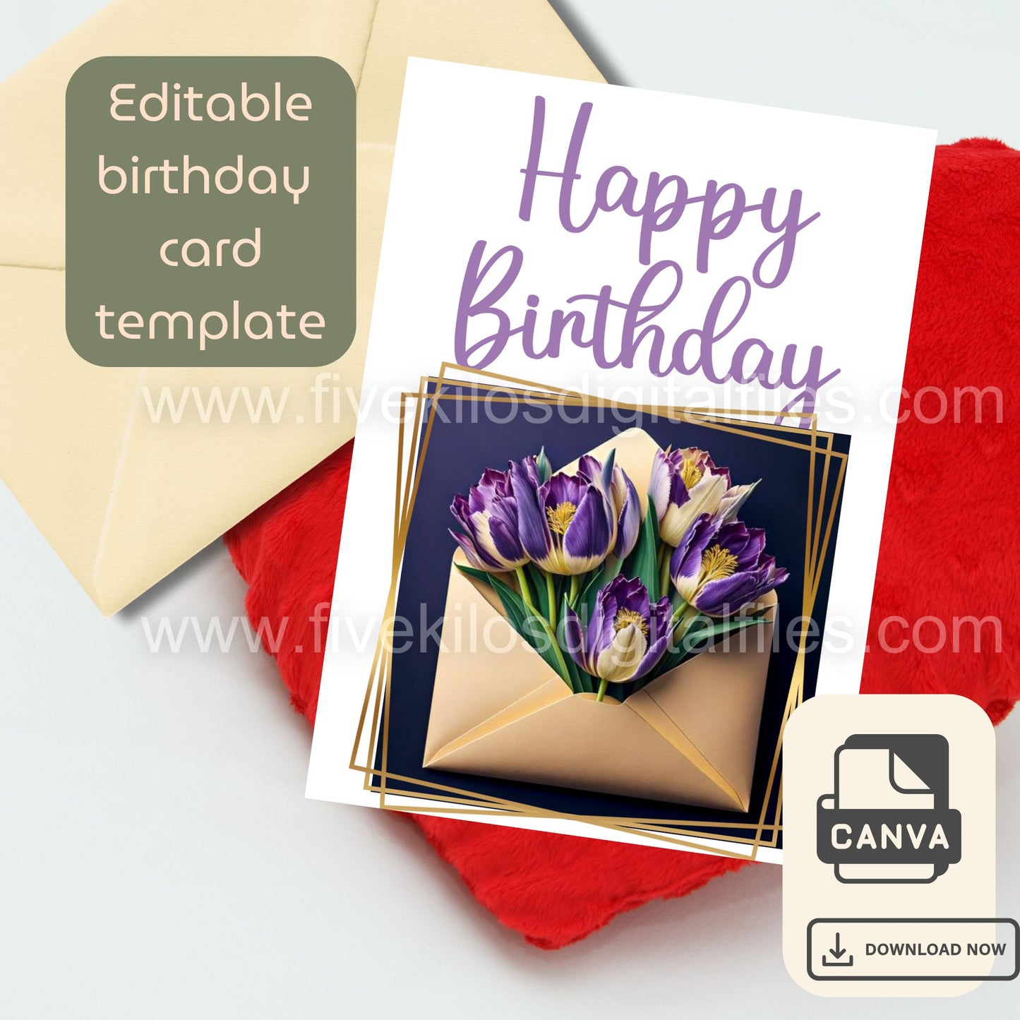 Set of 10 Flower-themed Birthday Cards – Editable Canva Template