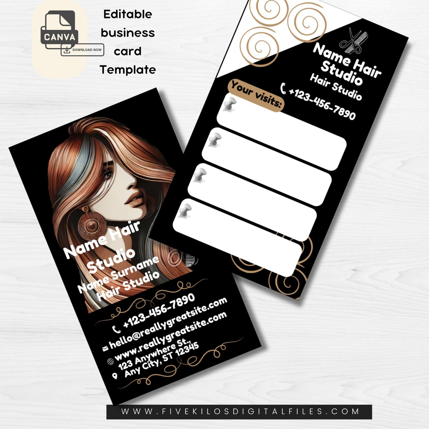 Editable Modern Business Card Template for Hair Studio – Canva Template