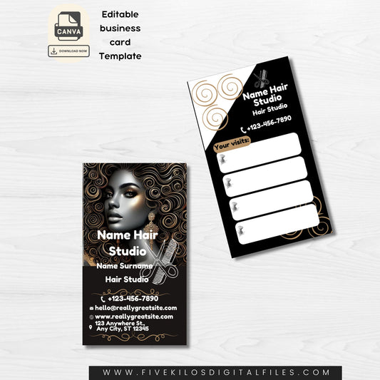 Editable Business Card Template for Hair Studio – Canva Template