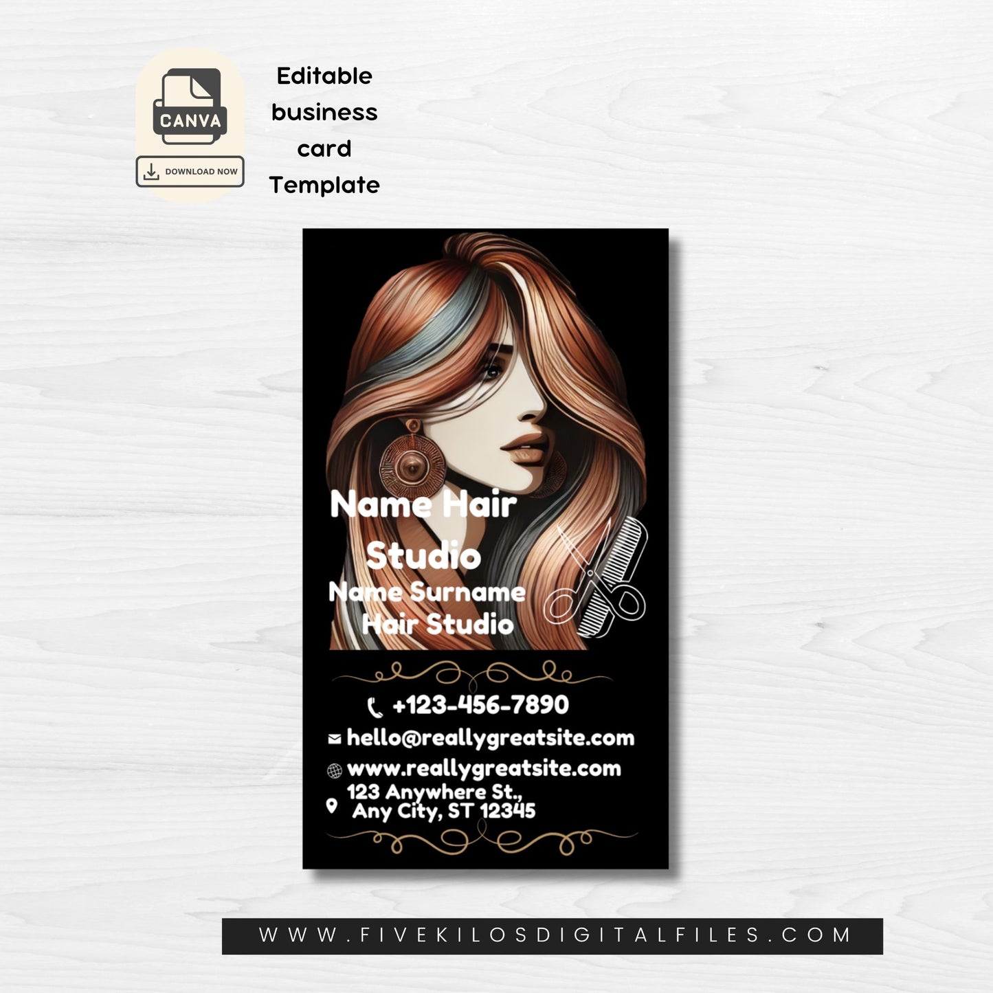 Editable Modern Business Card Template for Hair Studio – Canva Template