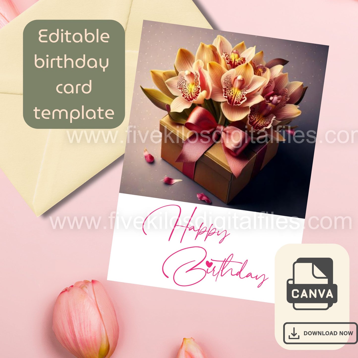 Set of 10 Flower-themed Birthday Cards – Editable Canva Template