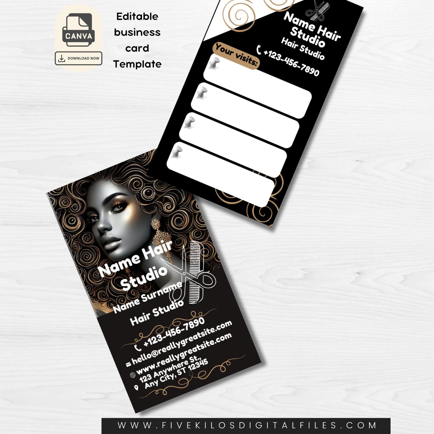 Editable Business Card Template for Hair Studio – Canva Template