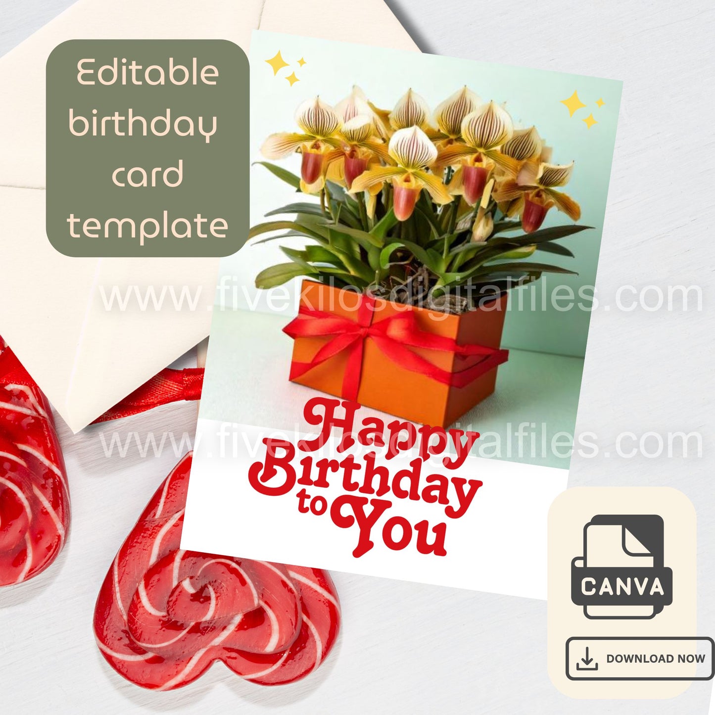 Set of 10 Flower-themed Birthday Cards – Editable Canva Template