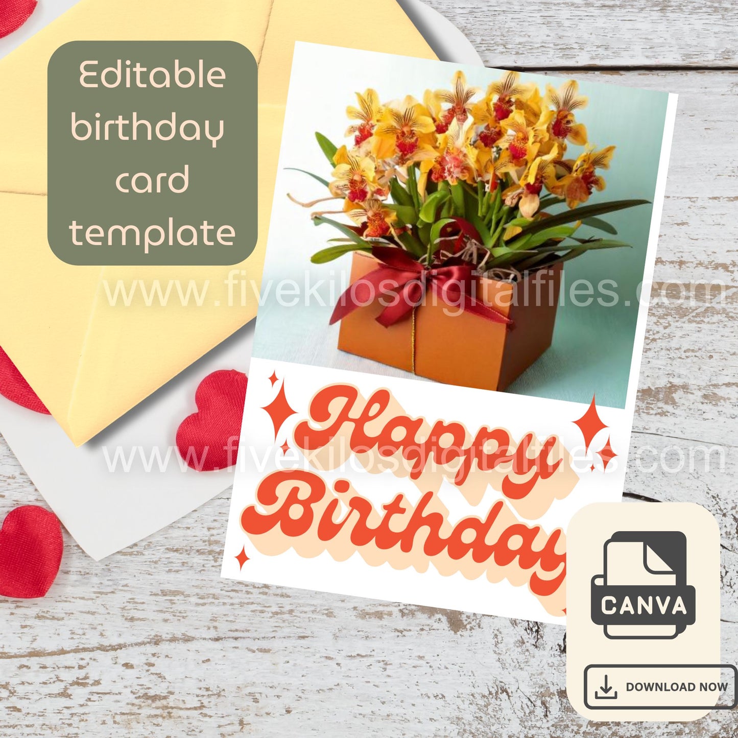 Set of 10 Flower-themed Birthday Cards – Editable Canva Template